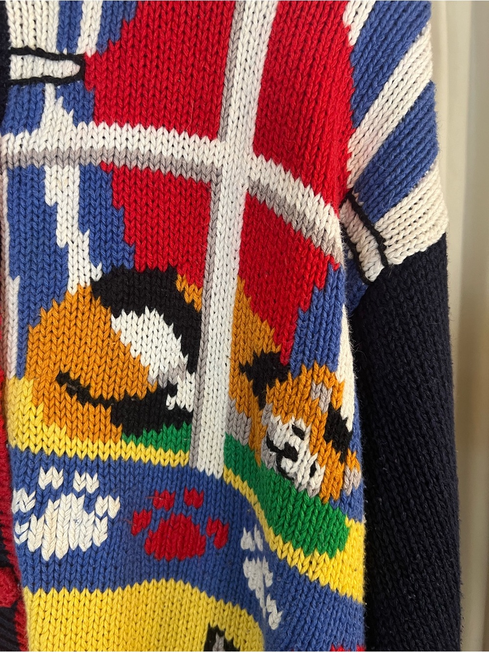Alexandra Bartlett Vintage 90’s Hand Knit Women Navy/multi Cat Cardigan - Picture 4 of 9